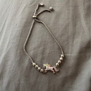 Silver Unicorn Bracelet with Pink and Green Charm